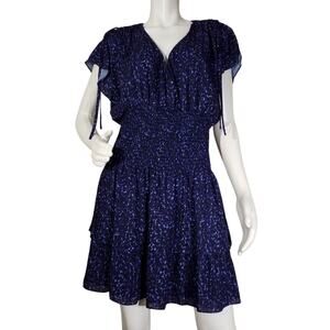 Parker Blue Vneck Smocked Waist Dress Size Large NWT